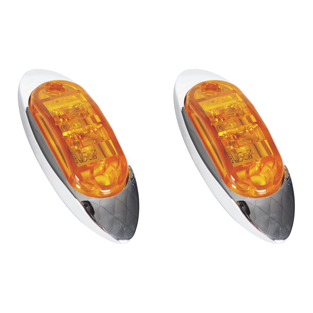 4" oval Amber LED Trailer Side Marker Light with Chrome Bezel 